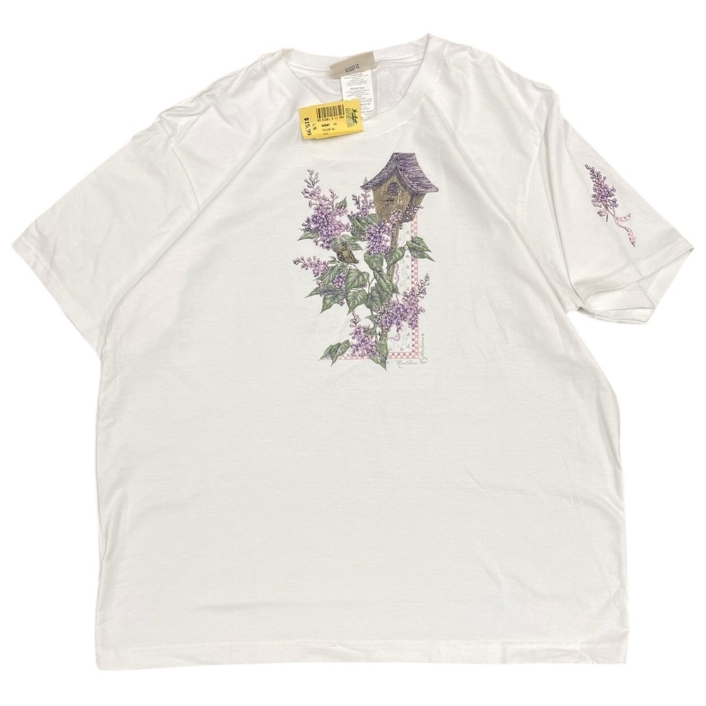 Vintage NWT Northern Reflections Birdhouse & Purple Flowers Tee T-Shirt L